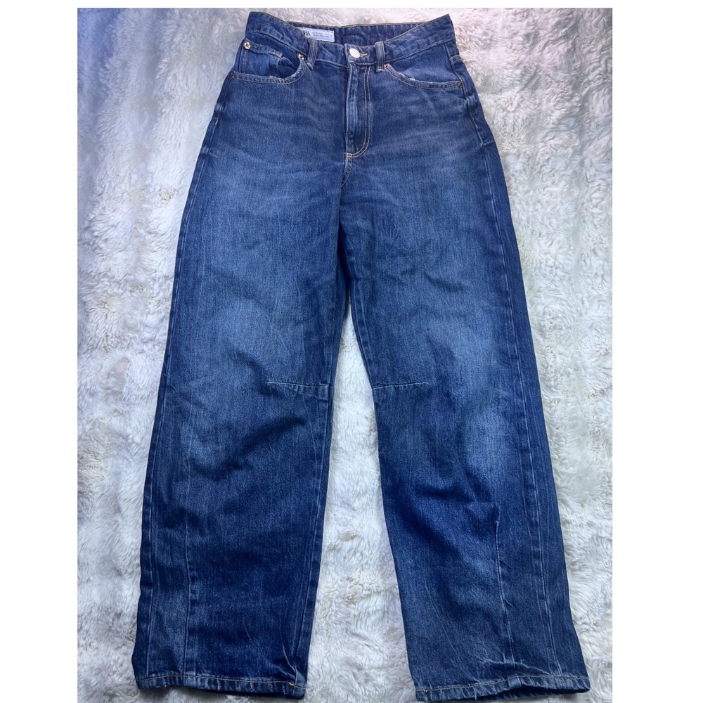 Zara High Waisted Wide Leg Jeans Medium Wash Blue Denim Size 0 EUR 32. A39